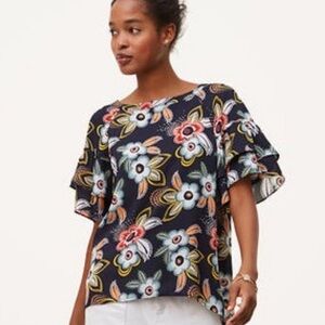 LOFT Floral Ruffle Sleeve Women's Top. Size Medium